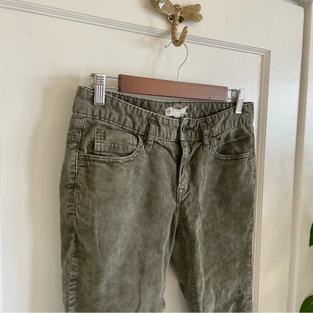 Free People Olive Green Cord Cropped Raw Hem Straight Jeans‎ Size 27